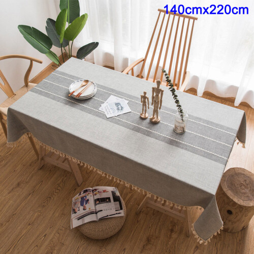 (140cmx220cm) Linen Tablecloth with Tassels - Kitchen Decor