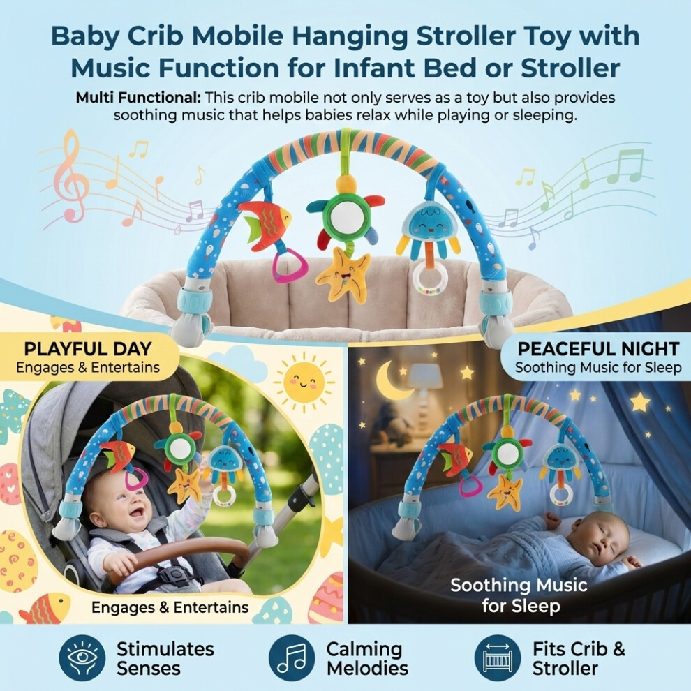 (Ocean Starfish) Musical Baby Crib Mobile For Stroller Dachuang Beauty