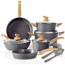 Induction Kitchen Cookware Sets Nonstick - Granite Hammered Pan Set 12 Piece, Dishwasher Safe Cooking Pots and Pans Set