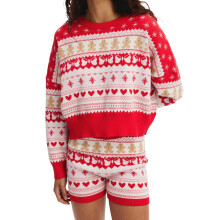 (M, Red) Women Christmas Outfit, Gingerbread Man Knit Long Sleeve Crew Neck Sweater with Elastic Waist Shorts Party Costume