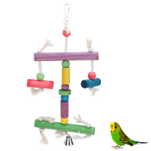 Bird Swing Toy With Wooden Blocks Natural Safety Bite Resistant Develop Intelligence Interactive Play Fun For Parrot Budgie Cockatoo Cage Accessories