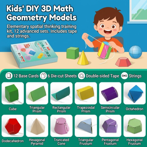 (12 Advanced Sets) Math Geometry Kit for Kids - DIY Spatial Thinking Tool 1
