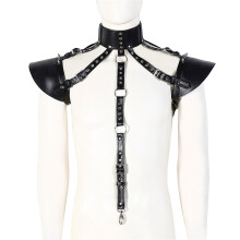 (One Size, Black) Men's Armor Shoulder Straps Adjustable Leather Punk Suspenders Body SM Bondage Harness Belt for Party Club Cosplay