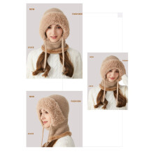 (Khaki) Winter Fleece Lined Beanie & Scarf Set