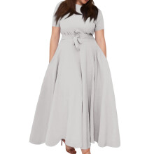 Women's Plus Size Light Gray Swing Dress Round Neck Short