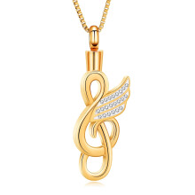 Crystal Music Note Cremation Necklace with Angel Wings – Ashes Urn Pendant Keepsake Locket, compatible with ashes