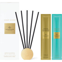 Kyoto In Bloom & Lost In Amalfi Duft-Duo – Nachfüllbarer, flüssigkeitsloser Diffusor + 10 Stiele, Kamelie/Lotus & Meeresduft