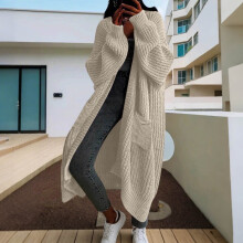 Cardigan da donna a tinta unita con apertura frontale, maniche lunghe, lunghezza media, casual, in acrilico, leggero, vestibilità ampia, senza