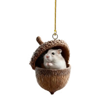 Boseikel dierenornamenten – Gezellige kerstdecoratie in bosstijl, gepersonaliseerde dennenappelbedeltjes, hamsterontwerp, cadeau voor