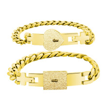 Set van 2 bijpassende armbanden, cadeau voor stellen en geliefden. Armband met hartvormig slot voor sleutel, roestvrijstalen slot voor sleutel.