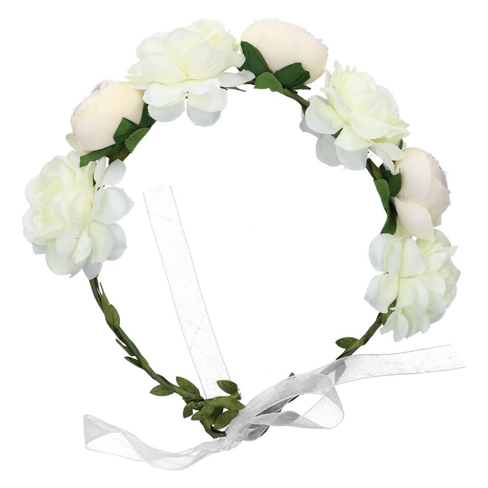 Adjustable Flower Wreath Crown Headband For Women Girls, Soft Artificial Floral Halo With Satin Ribbon, Handmade Secure Waterproof Design For Outdoor