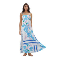 (M, Sky Blue) Floral Tank Long Dress for Women Summer Fashionable Spaghetti Strap Sleeveless A Line Cami Dress