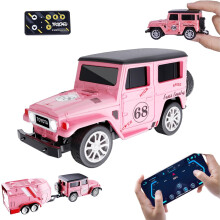 1:64-skala mini-RC-bil med app-kontroll terrengkjøretøy tilhengerleketøy 2,4 GHz trådløs fjernkontroll med LED-lys