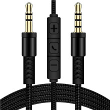 3.5mm Male to Male Replacement Cable In Line Mic and Voice Control for Phone