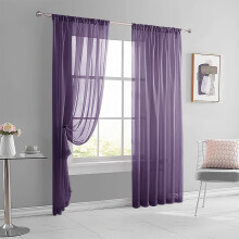 Sheer Curtains Linen Textured 1 Panels Semi Transparent Farmhouse Rod Pocket Light Filtering Voile Window Drapes for Bedroom Living Room