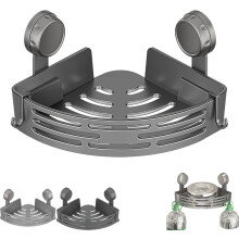 Prateleira de canto com ventosa, sem necessidade de furar, à prova d'água e fácil de instalar, para banheiro/cozinha (cinza, pacote com 2 unidades)