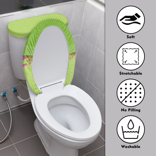 WC-Sitzbezug mit Hasen-Osterei-Muster, elastische Befestigung, Set aus Polyestergewebe, 43 x 53 cm 2