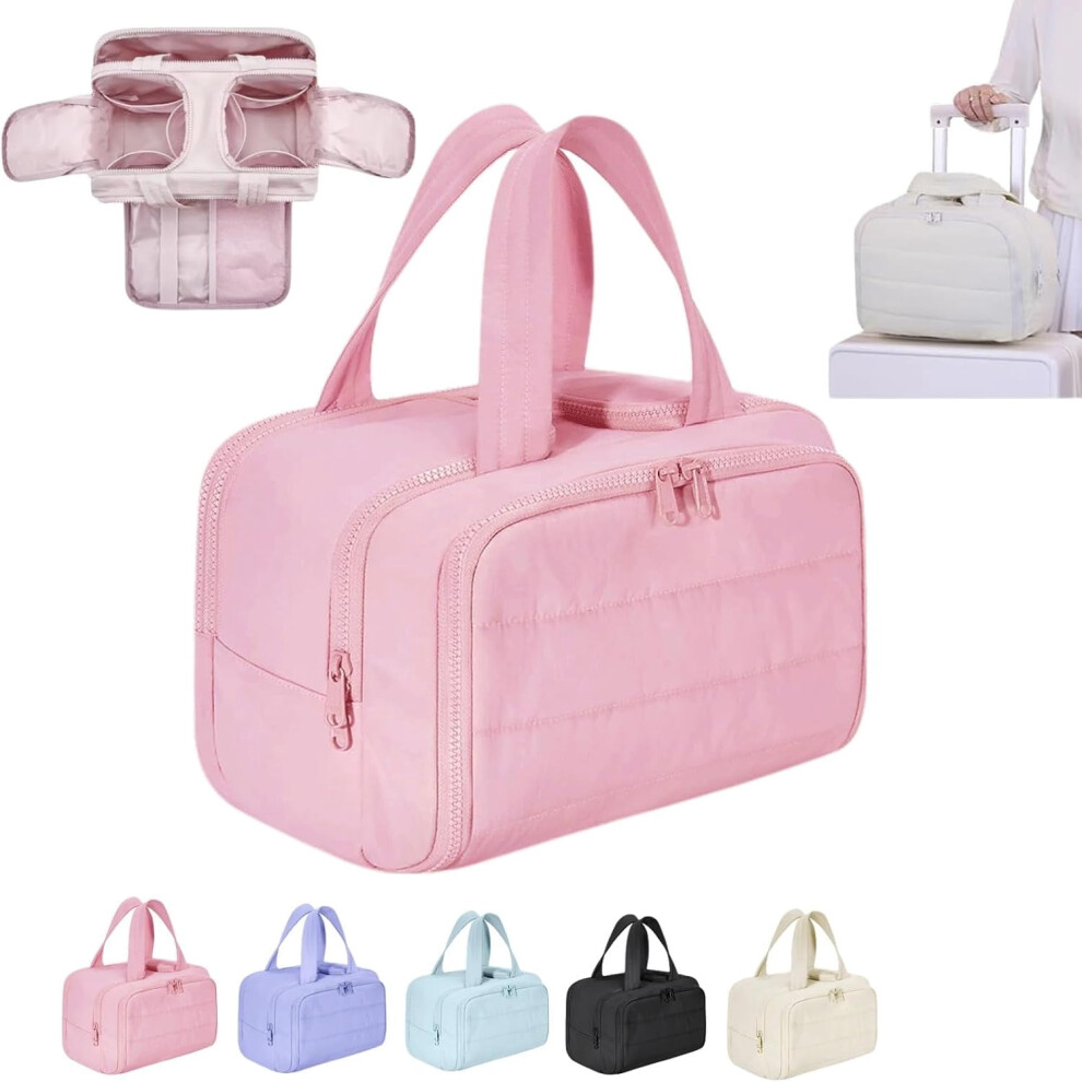 Elouva Toiletry Bag â Large, Wide-Open, 4-in-1 Waterproof Cosmetic Organizer with Handle, Lightweight Travel Makeup Bag for Women