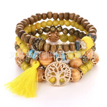 Populaire armband in Boheemse etnische stijl - Rekbare armband met meerdere lagen houten kralen - Direct leverbaar