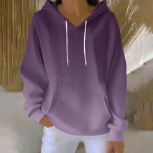 Damen-Hoodie mit Ombré-Print, Taschen, Kapuze mit Kordelzug, lässiger, lockerer Passform, Strickbaumwolle, Langarm-Sweatshirt