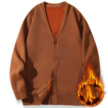 Men's Fleece-Lined Cardigan Jacket V-Neck Solid Color