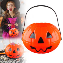 Grote Halloween pompoen snoepemmer 21,3 x 14,5 cm, herbruikbare plastic snoepemmer voor feestjes en huisdecoratie.