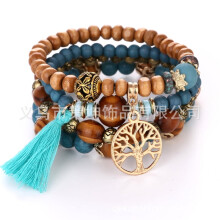 Populaire armband in Boheemse etnische stijl - Rekbare armband met meerdere lagen houten kralen - Direct leverbaar