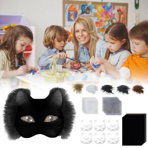 Κιτ Κατασκευής Μάσκας Προσώπου Γάτας DIY με Ψεύτικο Ύφασμα & Πλαστικό Δίχτυ –