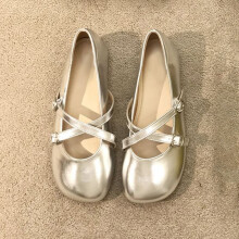 (Silver, 36) Silver Mary Jane Flats for Office & Casual