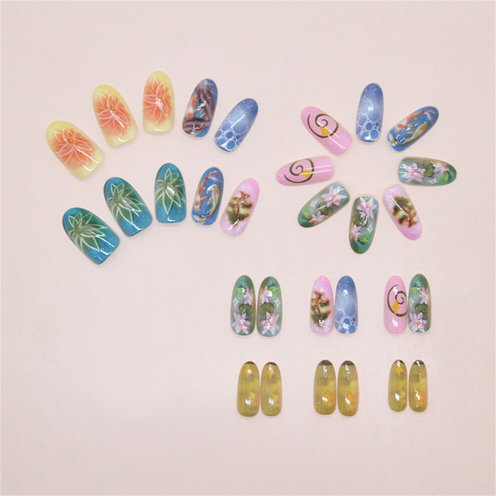 Dachuang Beauty 3D Press On Nails - 30Pcs, Reusable, Oriental Design