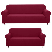 2-teilige Sofa- und Zweisitzer-Überzüge, formschlüssige Stretch-Polyester-Spandex-Bezüge (Burgunderrot), passend für Standard-Sofas