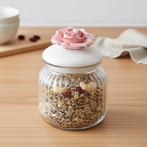 (Pink Large) Nordic Glass Jars with Lids for Kitchen Storage 1