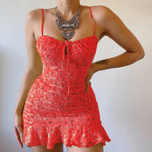(red, XL) Sexy Hollow Out Bodycon Dress for Women