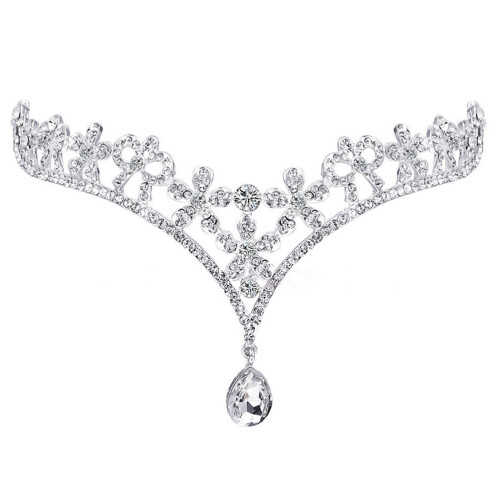 2Pcs Silver Wedding Frontlet Rhinestone Bridal Forehead Chain Charm 1