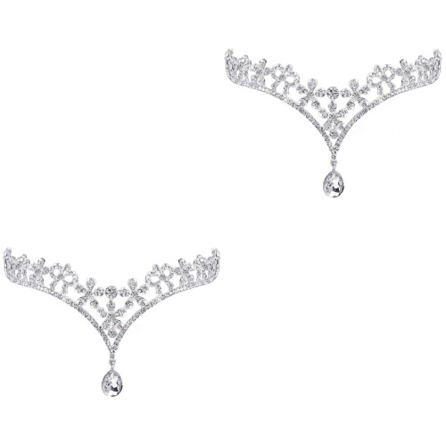 2Pcs Silver Wedding Frontlet Rhinestone Bridal Forehead Chain Charm 2