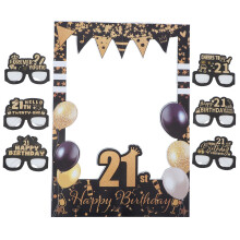 1Set Black Paper Birthday Photo Booth Frame Elegant Gold Party Props