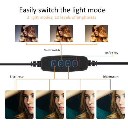 Ρυθμιζόμενος δακτύλιος LED με φόρτιση USB, 10 επίπεδα φωτεινότητας, 3 λειτουργίες 1