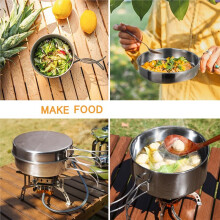 Conjunto de 4 Peças de Utensílios de Cozinha Portáteis em Aço Inoxidável para Camping - Panela, Tigela e Talheres para Caminhadas, Piqueniques e