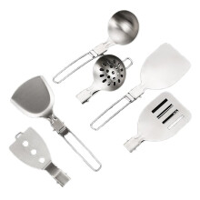 Ensemble D'Ustensiles de Cuisine Pliables pour le Camping et les Voyages: Poêle à Frire Portable en Acier Inoxydable, Pelle, Cuillère à Soupe