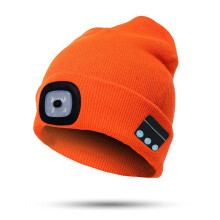 Unisex Bluetooth-Mütze mit Licht, 4 LEDs, USB-aufladbar, kabellose Kopfhörer, Lautsprecher, Kappe für Damen und Herren, Wintergeschenk, Orange