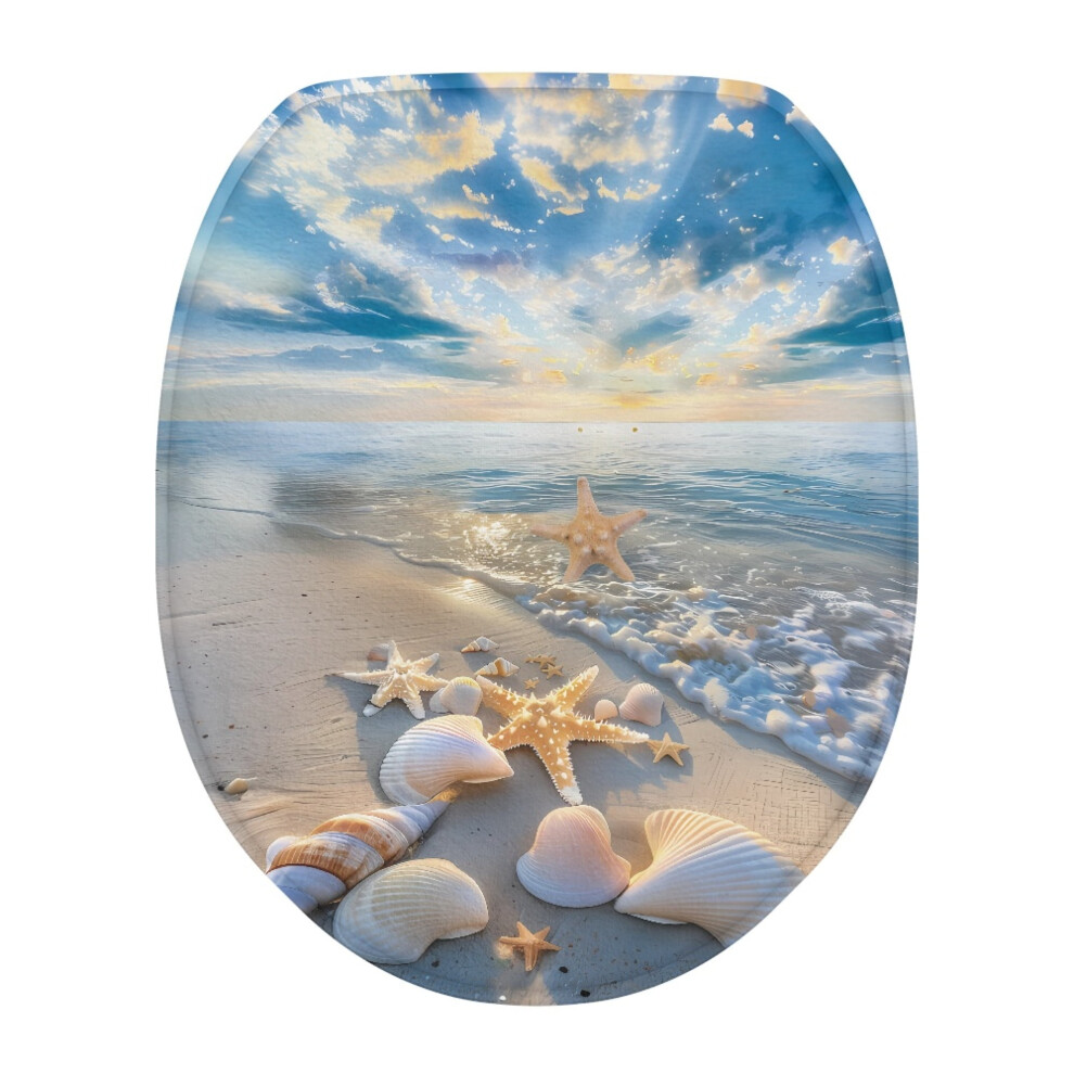 Beach Starfish Flannel Toilet Cover, Stretchable With Elastic Bottom, Shell Design Â Compatible With Standard Toilets 9358459358151