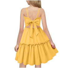 Zomerjurk voor meisjes met strik op de rug, spaghettibandjes, ruches aan de zoom en een strik op de rug - Casual strandjurk voor peuters, perfect