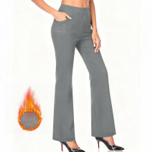 Women's Solid Fleece-Lined Yoga Pants Athletic Casual