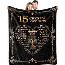 Gepersonaliseerde deken voor het 15-jarig jubileum – 152 x 202 cm, kristallen huwelijksgeschenk voor een stel, geschikt voor alle bedden