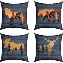 Conjunto de 4 capas de almofada vintage com estampa de urso, reversíveis, para cabana com tema de caça ao veado, 45x45 cm, azul marinho, estilo