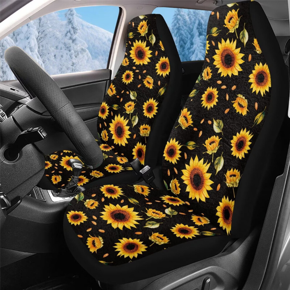 Car Seat Covers Fluffy Sunflower Print 2-Pack Coral 913466190058