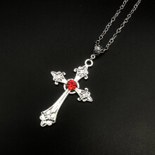 Großer, detaillierter Anhänger mit Kreuzmuster, silberfarben, Gothic-Punk-Schmuck, modisches Statement-Piece für Damen (Rot)