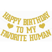Feliz cumpleaños a mi persona favorita. Pancarta divertida para fiestas de cumpleaños para esposo, esposa, padre y madre. Purpurina dorada.