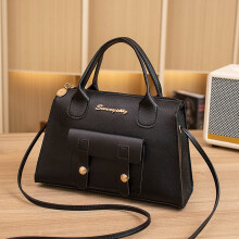 Damestas, vierkant model, crossbodytas, dubbellaags, modieuze schoudertas, zwart