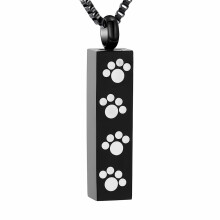 Cremation Necklace for Pet Ashes with Paw Print Bar